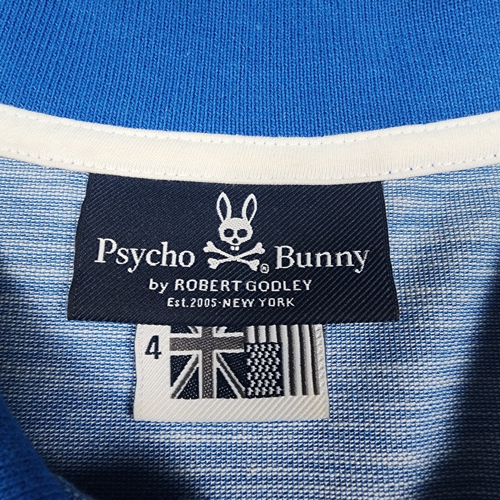 Psycho Bunny Thornton Polo Shirt Mens 4 S Blue White Pima Cotton Pocket Striped - Picture 4 of 10